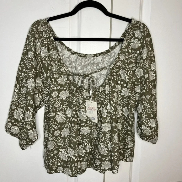 NWT Springfield Reconsider Floral Linen Off Shoulder  Boat Neck Open Back Top - Picture 4 of 7